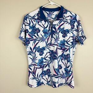 Tail Amaya Polo Golf Top Womens Medium Iris Isle Shirt White Blue Pink Sports